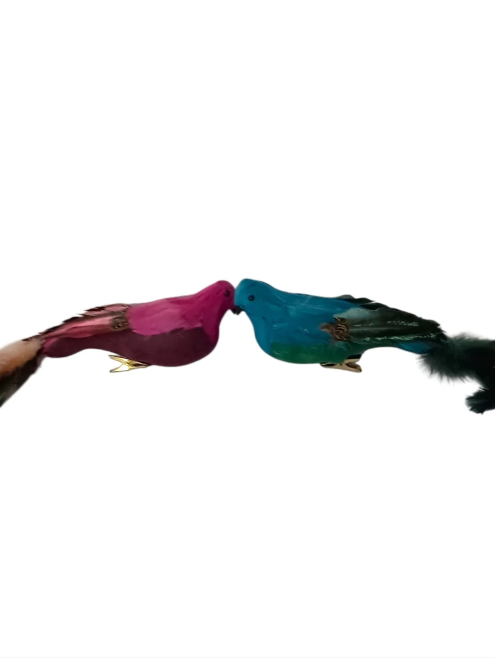 2‎ Vintage Feathered Peacock Bird Ornaments Clip On Large Pink Blue Christmas